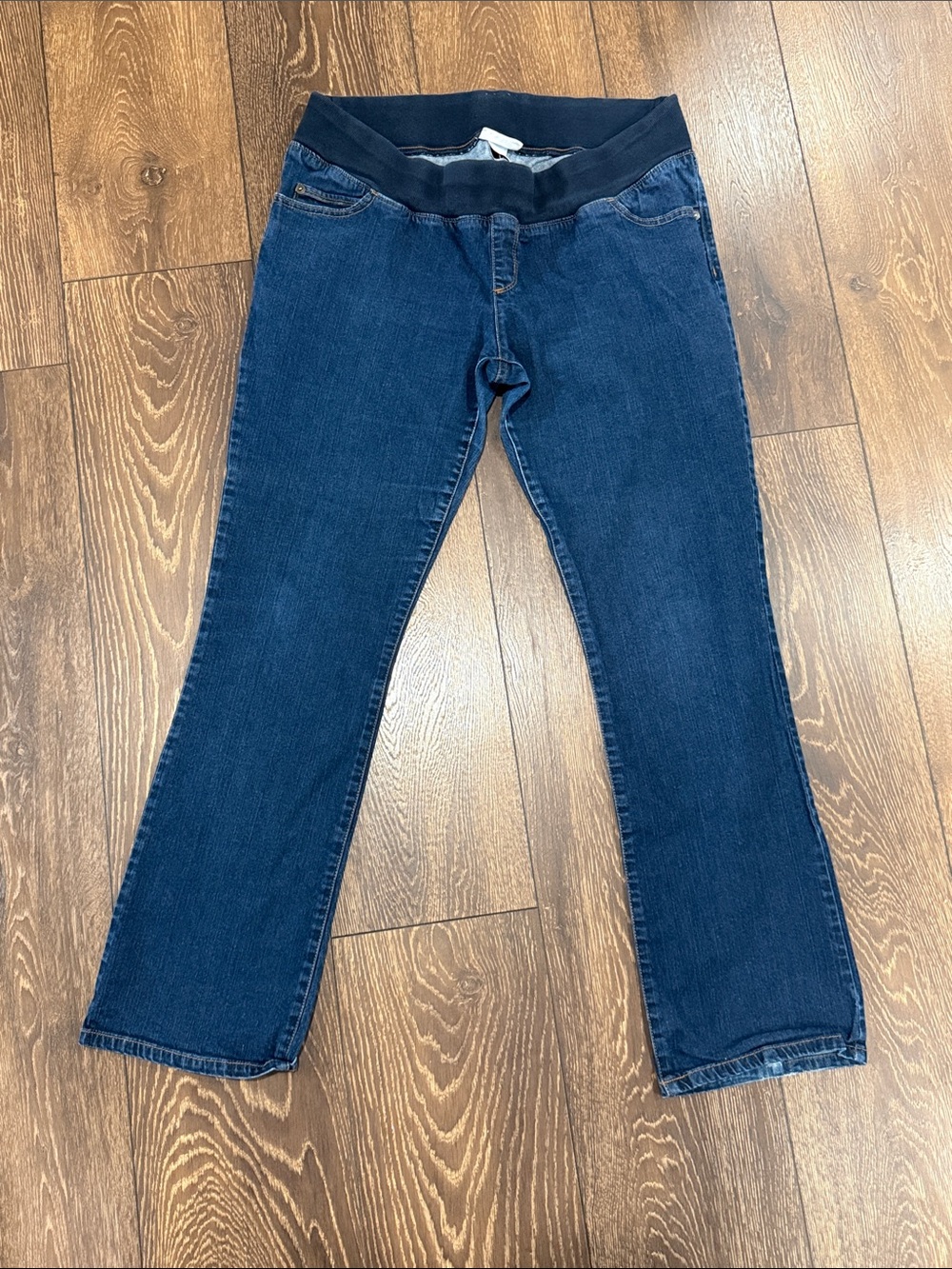 Dark Wash Maternity Jeans with Elastic Waistband, boot cut